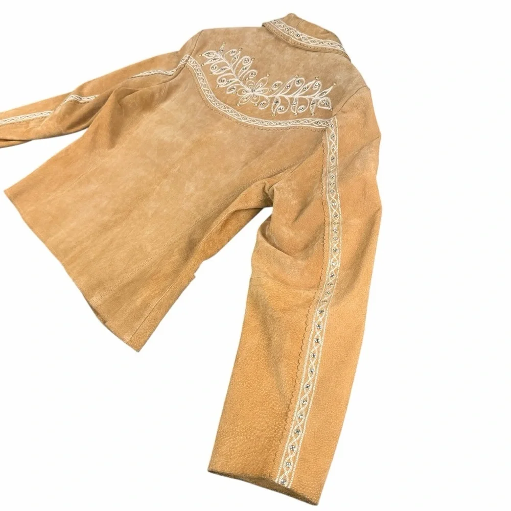 Cripple Creek Western Leather  Embroidered & Jeweled Tan Jacket Women’s Size XL - Picture 9 of 12
